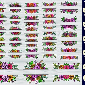 分割花フレーム SVG、#3、分割花フレーム SVG、花のボーダー、花のモノグラム、結婚式用の分割モノグラム、分割名前フレーム、カット ファイル、png