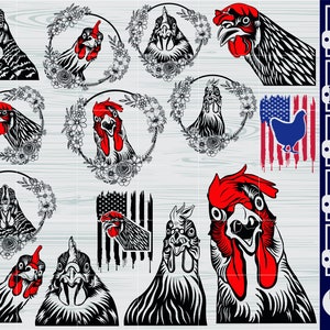 Chicken svg files #4 for Cricut, cute rooster Clipart, farm Vector, download png, cut file, printable art, Floral chicken svg, vector, vinyl