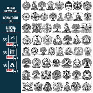 Bouddha SVG Bundle, PNG, Clipart bouddhisme, Illustration vectorielle de Bouddha arbre dessiné main, fichiers SVG pour gravure laser, usage commercial, vecteur,