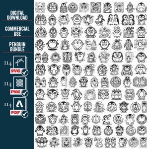 Lindo pingüino SVG PNG Clipart, silueta de pingüino bebé de invierno, archivos de corte de Coco para esquiar en trineo, descarga instantánea, plantillas de paquete, vector,