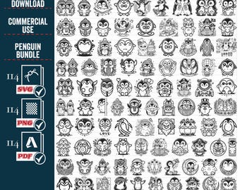 Penguin Clipart Bundle, Winter Animal SVG, PNG, PDF (Digital Download)