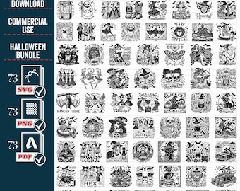 Paquete SVG retro de Halloween, imágenes prediseñadas espeluznantes (descarga digital)