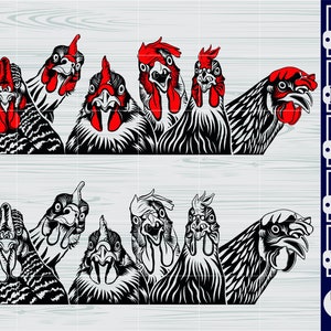 Poulet svg #1, fichiers pour Cricut, Clipart coq mignon, vecteur de ferme, visage tête bandana lunettes dxf, téléchargement png, fichier coupé, art imprimable