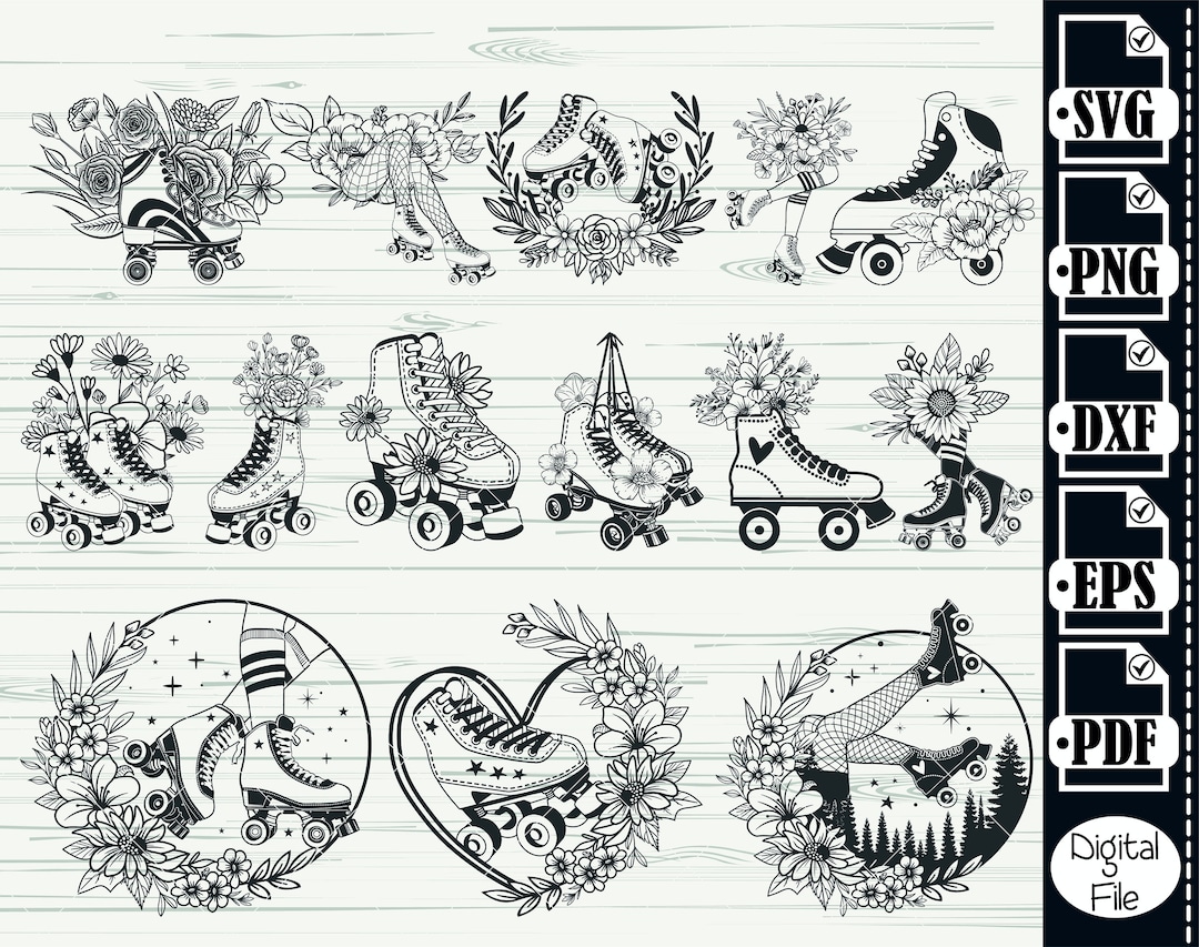 Roller Skates SVG, Floral Roller Skate, Retro Roller Skating Svg, Cricut, Skating Svg