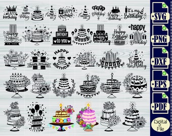 Birthday Cake SVG Clipart, Cut Files (svg, png, dxf, pdf)