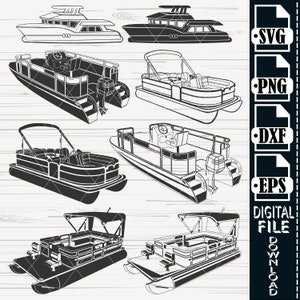 Pontoon Boat SVG Bundle, Boat SVG, Boat Clipart, Boat Cut Files For Silhouette, Files for Cricut, Boat Vector, Design, Fishing Boat Svg, Png