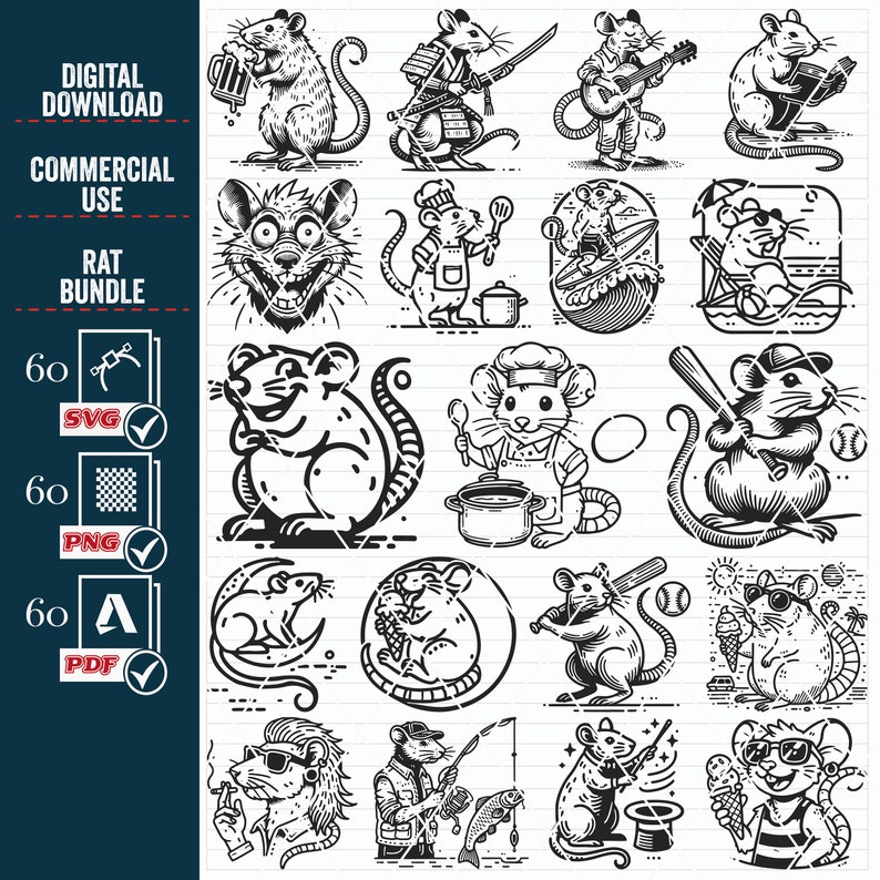 Rat SVG Clipart Bundle, Mouse Designs (digital Download - Etsy