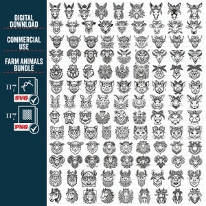 FARM ANIMALS SVG Png Mega Bundle, Clipart, Vector, Cut File, Bandana, Floral, Glasses, Donkey Horse Cow Goat Chicken Rooster Pig Llama Sheep