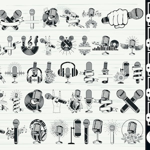 Microphone SVG Bundle, Microphone Logo SVG, Microphone Clipart, Floral Music Cut Files For Silhouette, Files for Cricut, Vector, Design, Png