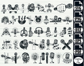 Floral Microphone SVG Bundle, Music Clipart (Digital Files)