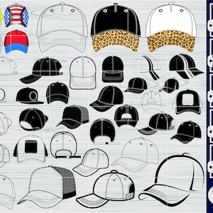 Baseballkappe SVG-Bundle, Baseballkappe SVG, Clipart, Schnittdateien für Silhouette, Dateien für Cricut, Vektor, Design, Snapback Hut svg, Dxf, Png,