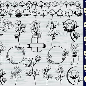 Fichier SVG en coton, boule de coton Svg, branche de coton Svg, Clipart coton, Svg textile, coton-tige, Svg fleur de coton, fichier pour Cricut, Dxf, Eps
