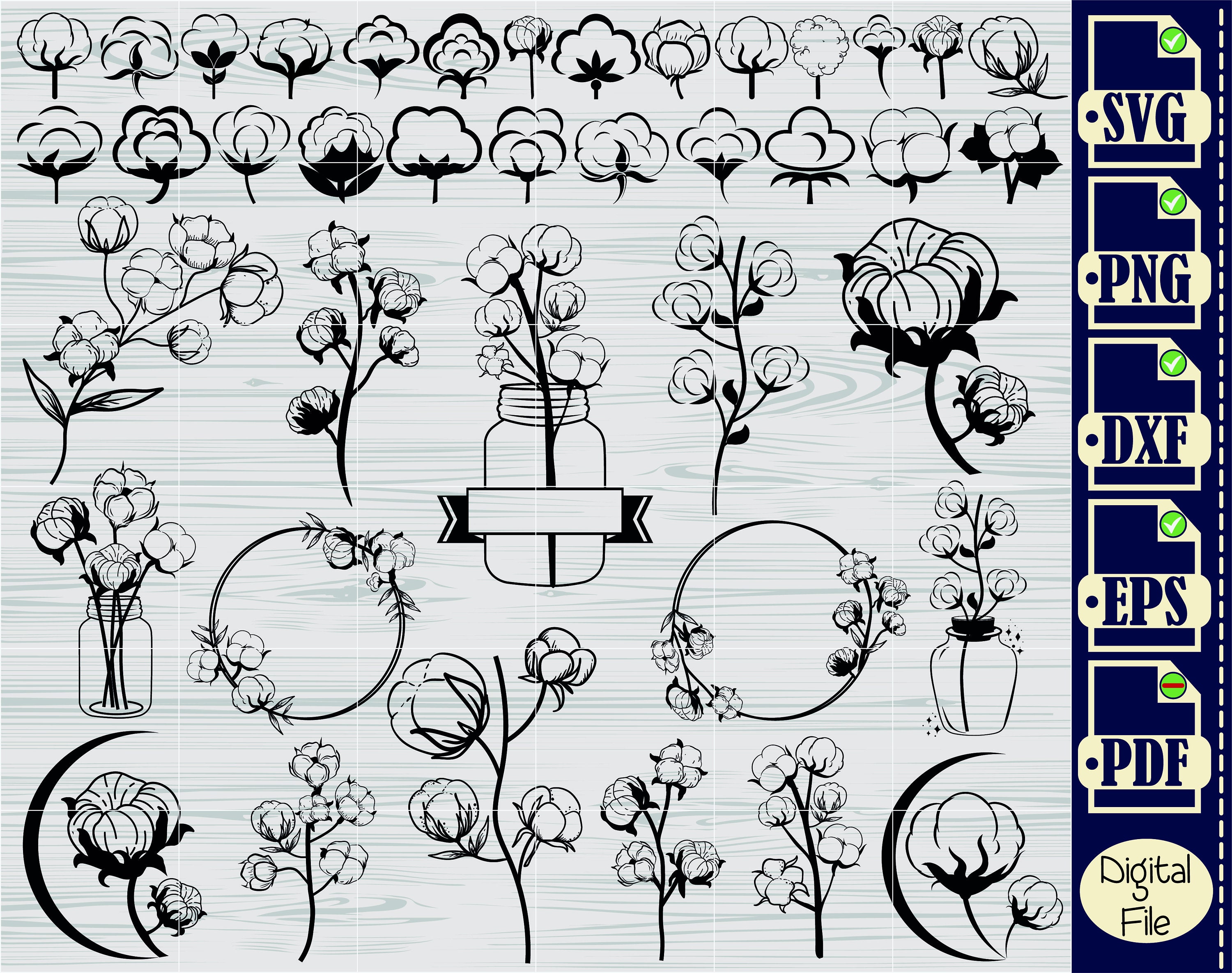 Cotton SVG File Cotton Ball Svg Cotton Branch Svg Cotton Etsy