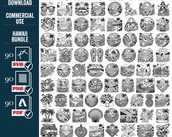 Paquete SVG MEGA de Hawái, archivos de corte de Aloha y playa (descarga digital)