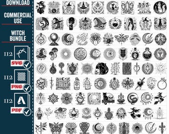 Witchcraft SVG PNG Bundle, Gothic Mystical Clipart (Digital Download)