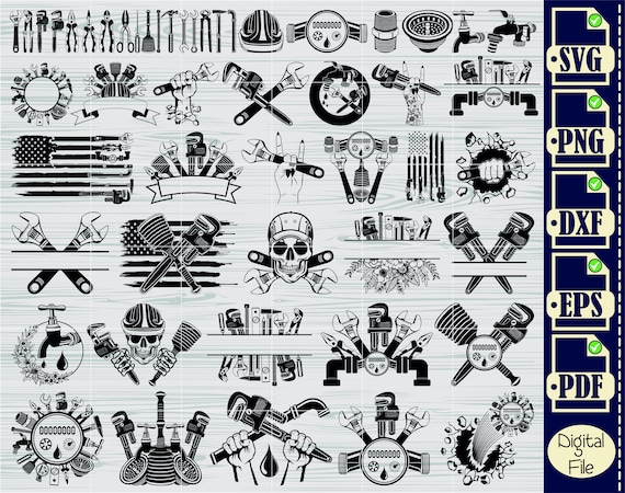 Plumber Skull SVG Bundle, Plumbing Clip Art (Digital Files)