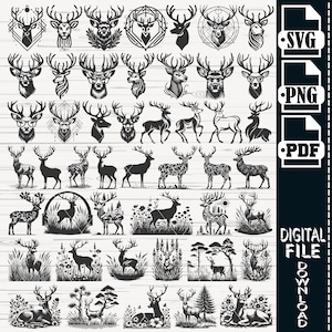 Deer svg bundle, Nature deer, Deer in the Forest svg, Deer Cut Files For Cricut, Deer Clipart, Forest Svg, Wilderness Svg, Deer Head Svg