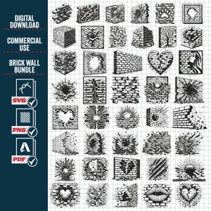 BRICK WALL SVG Png Bundle, Bricks Pattern Svg Png, Brick Wall Png, Bricks Svg Bundle, Brick Wall Cricut, Digital Svg File, Instant Download