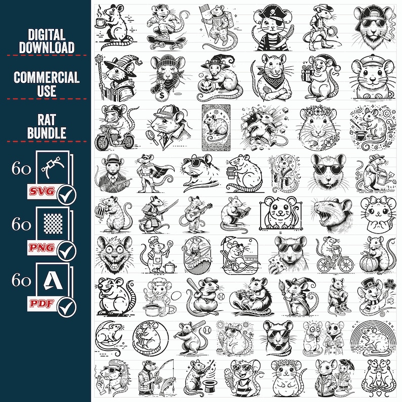 Rat SVG Clipart Bundle, Mouse Designs (digital Download - Etsy