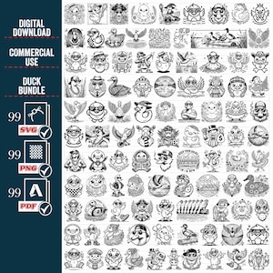 CANARD SVG PNG Bundle, mignon canard Svg, bébé canard Png, Clipart drôle de canard, tête de Crazy Duck, canard coupé fichiers pour Cricut, lunettes de soleil, noeud, vecteur,