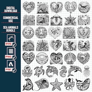ANIMALES MARINOS SVG, #1, Animales marinos svg, Criaturas marinas svg, Archivos Svg para Cricut y Silhouette, Clipart, Vector, digital, descarga instantánea