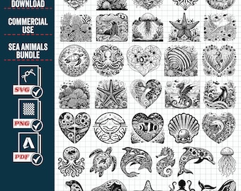 Meerestiere SVG-Bundle, Meerestiere Clipart (digitaler Download)