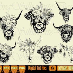 Bull With Flower SVG, Bull Skull With Flowers Svg, Bull Clipart, Bull Files for Cricut, Bull Cut Files For Silhouette, Dxf, Png, Eps, Svg