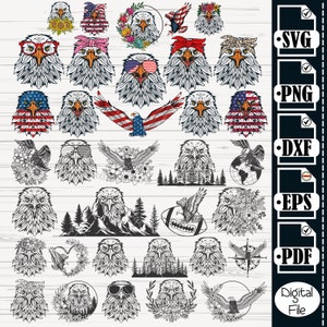 Eagle SVG, Floral Eagle Tatto, Bald Eagle SVG Files, Bald Eagle Clipart, Bald Eagle Cut Files For Silhouette, Files for Cricut, Vector, Png