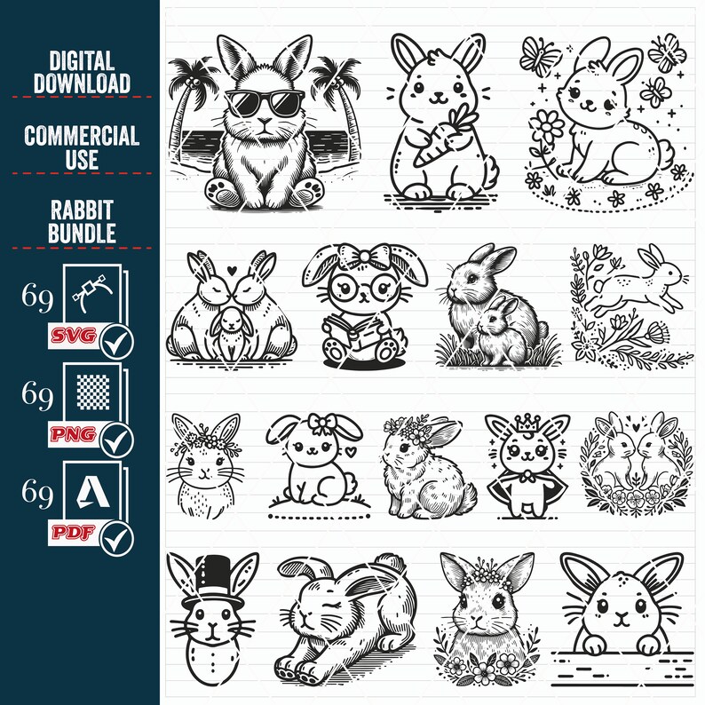 Easter Rabbit SVG Bundle, Floral Bunny Clipart (digital Download) - Etsy