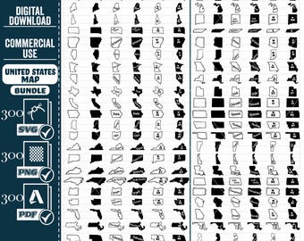 US State Outlines SVG Bundle, American Map, Cut Files (Digital Download)