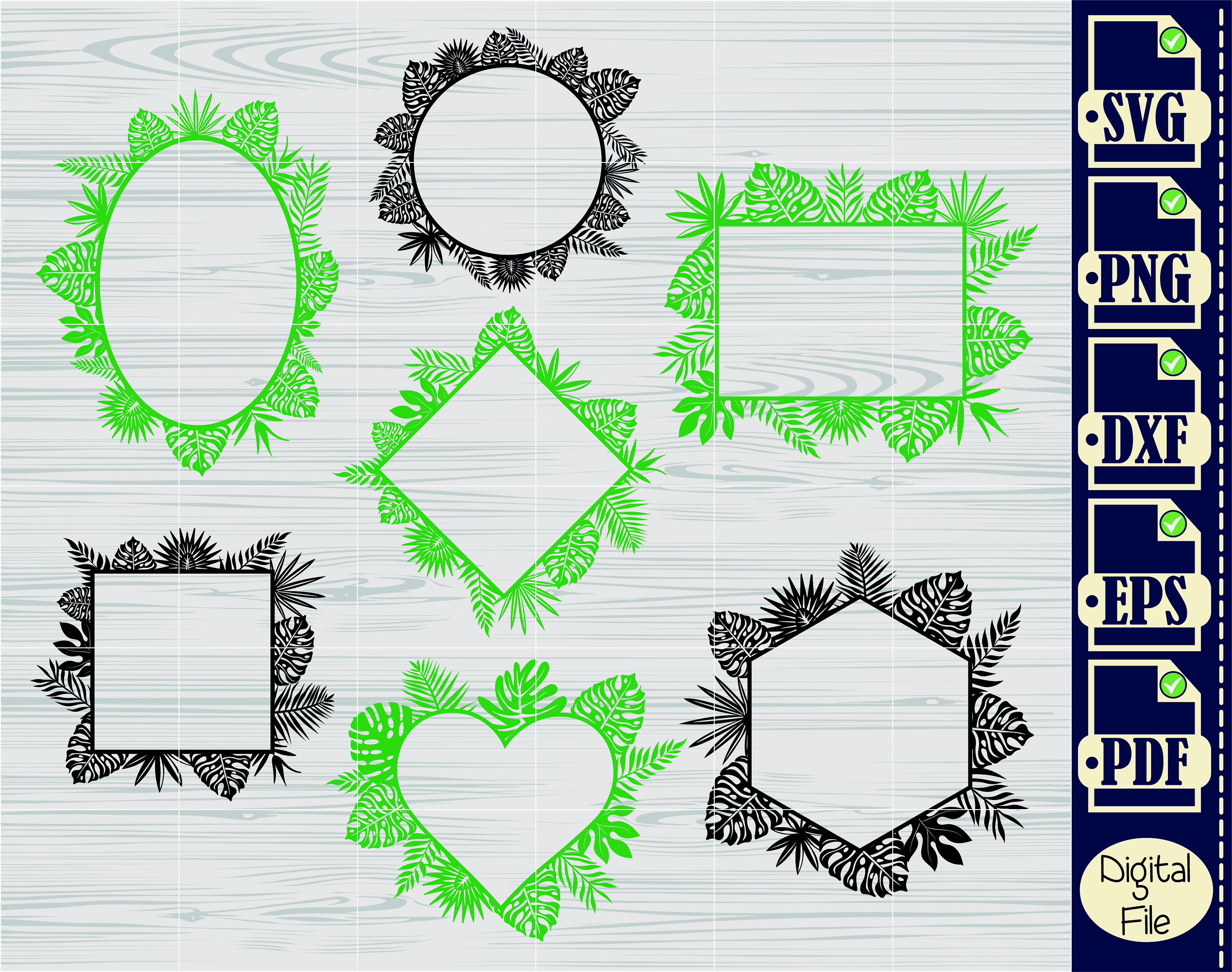 Monstera Monogram Tropical Leaf Frames SVG, Palm, Monstera, Monogram (digital File) - Etsy