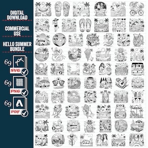 BONJOUR SUMMER SVG Png Mega Bundle, svg d'été, citations d'été, svg de scène de plage, svg Summer Vibes, palmier svg, svg soleil plage coupe fichier Cricut