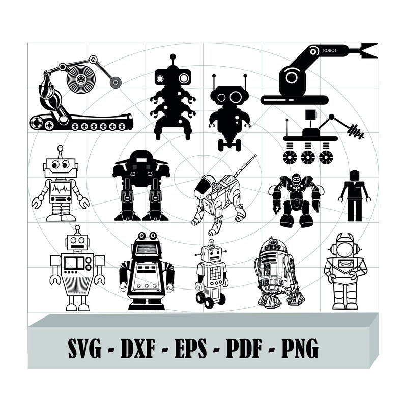 Download Art Collectibles Clip Art Robots Svg Robot Svg Bundle Vector Png Pdf Robot Svg Robot Clipart Dxf Robot Cut Files For Silhouette Eps Robot Files For Cricut