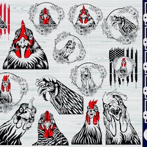 Fichiers svg poulet #5 pour Cricut, clipart coq mignon, vecteur de ferme, téléchargement png, fichier coupé, art imprimable, svg floral poulet, vecteur, silhouette