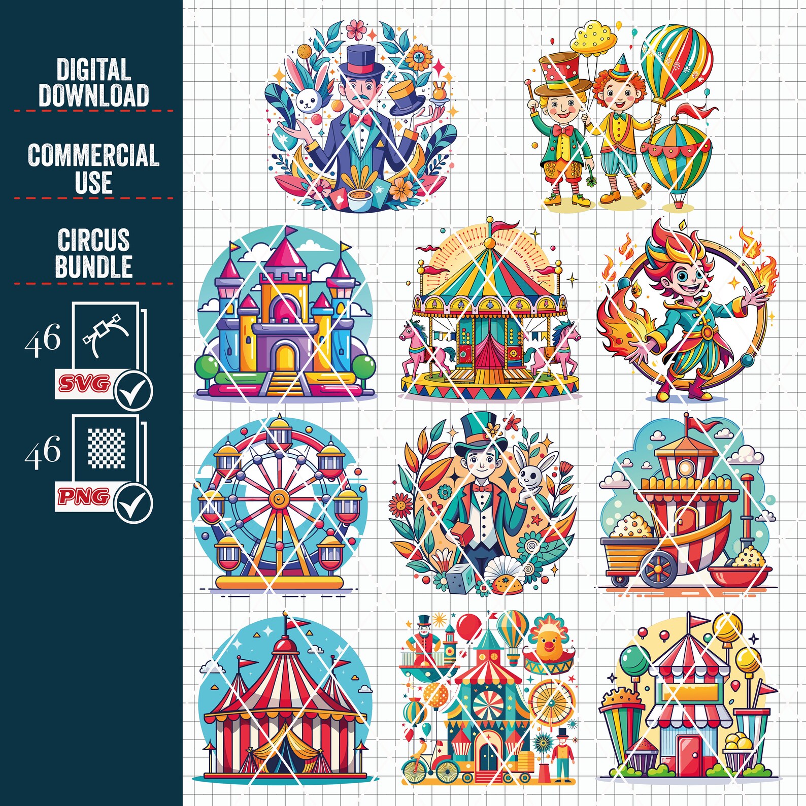 Circus Carnival Clipart Bundle, SVG PNG Cut Files - Etsy