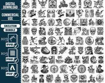 Pacote SVG de esqueleto, clipart de Halloween (download digital)