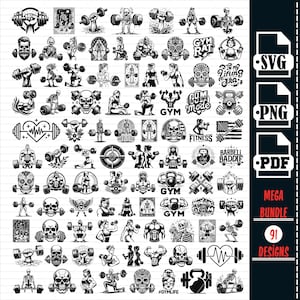 Fitnessstudio SVG MEGA Bundle, Gewichtheben SVG, Fitness Design, Workout SVG, Clipart, Schnittdateien für Cricut, Vektor, Langhantel svg, Hantel svg, png,