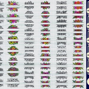 Geteilter Blumenrahmen SVG, #1, Blumenrand SVG, Blumenmonogramm, Hochzeitsmonogramm Schnittdatei, geteilter Namensrahmen SVG, Clipart, Cricut, Silhouette
