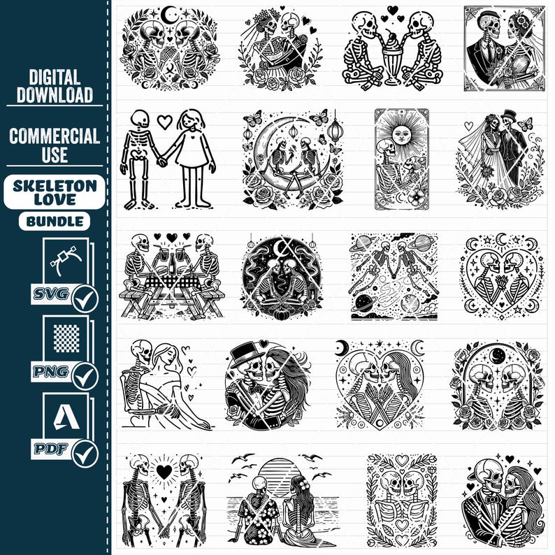 Paquete SVG de esqueleto de amor, clipart de boda (descarga digital) imagen 5