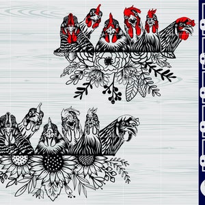 Poulet svg #2, fichiers pour Cricut, floral poulet svg, Clipart coq mignon, vecteur de ferme, téléchargement png, fichier coupé, art imprimable