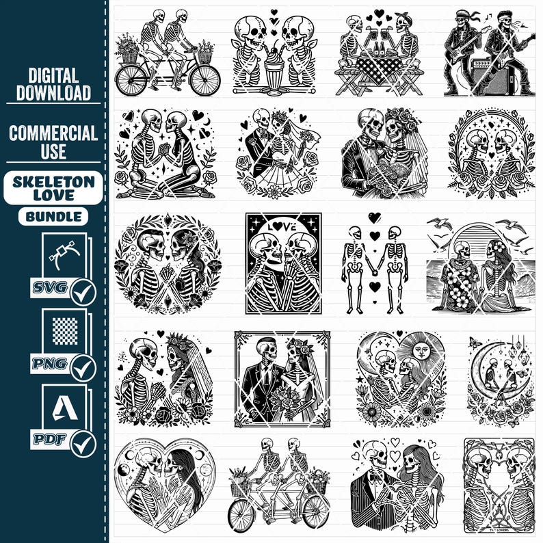 Paquete SVG de esqueleto de amor, clipart de boda (descarga digital) imagen 4