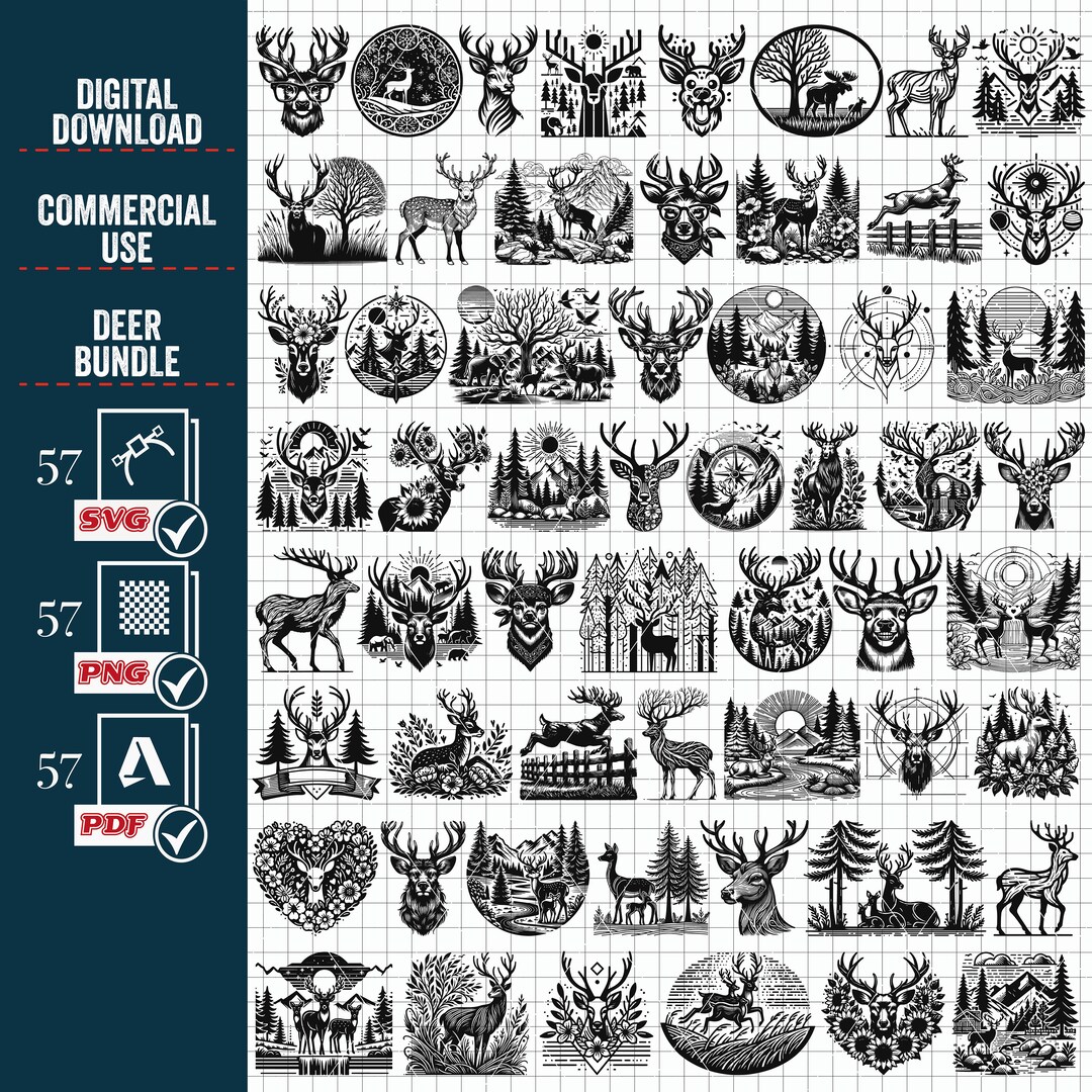 Floral Deer SVG PNG Mega Bundle, Forest Moose Cut Files (digital ...