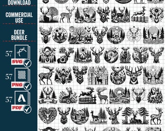 Floral Deer SVG PNG Mega Bundle, Forest Moose Cut Files (Digital Download)