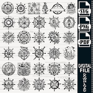 Captains Wheel SVG, Ships Wheel SVG Bundle, Captains Wheel Clipart, Cut Files For Silhouette, Files for Cricut, Vector, Svg, Png, silhouette