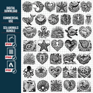 ANIMALES MARINOS SVG, #2, Animales marinos florales svg, Criaturas marinas svg, Archivos Svg para Cricut y Silhouette, Clipart, Vector, descarga digital