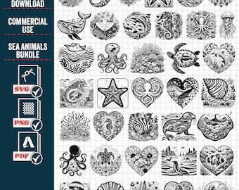Floral Meerestiere SVG, Meerestiere Clipart (digitaler Download)