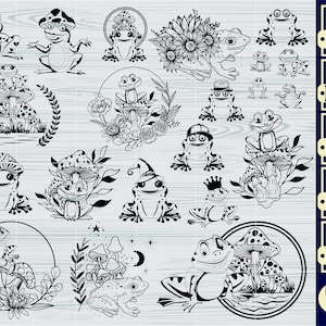 Grenouille mignonne SVG, # 2, chapeau grenouille en champignon, floral grenouille Svg, grenouille avec couronne svg, Svg champignon magique, clipart grenouille, SVG pour Cricut et Silhouette