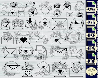 Envelope SVG Cut File, Valentines Day svg, Love Letter SVG file, Mail, Envelope with Flower Clipart, Cut Files For Silhouette, Cricut,Vector