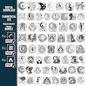 Magic and Celestial Woman Svg Png, Magic Girls Svg, Celestial Girls Svg, Mystical Svg, Witchcraft Svg, Celestial Clipart, Moon Svg,