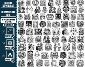 Paquete SVG de esqueleto de amor, clipart de boda (descarga digital)